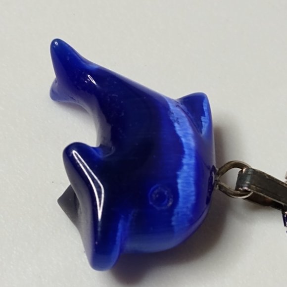 Glass Blue Dolphin Pendant Necklace 15.5 Inches - Picture 12 of 16